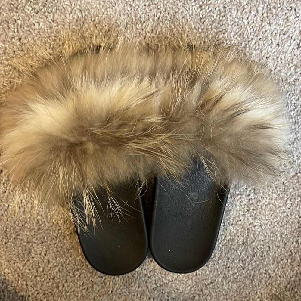 So Real Brown Fur Slides - image 1